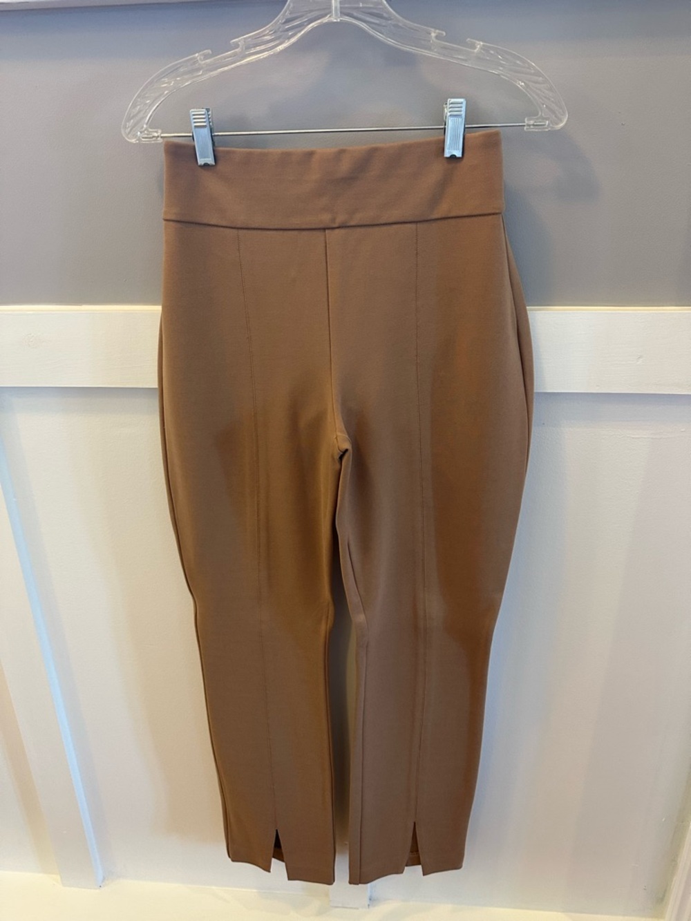 Express Camel Brown High-Waist Split-Hem Ponte Ankle Pants XS